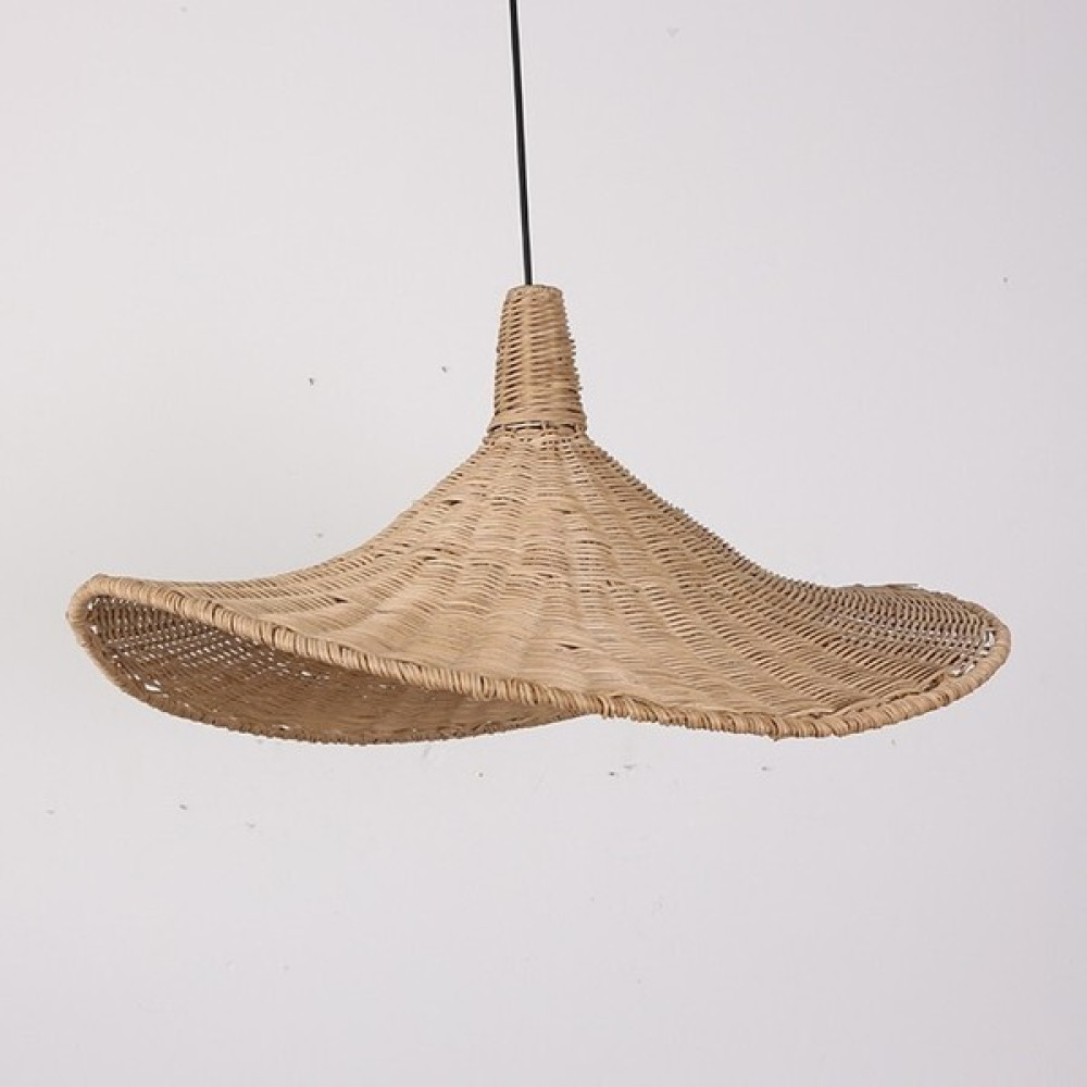 Bambu Rattan Salon Yatak Odası Antre Ahşap Sarkıt Tekli Büyük Boy Avize Tasarım Aydınlatma 62x30cm - Açık Kahverengi - 1'li Avize Fiyatı