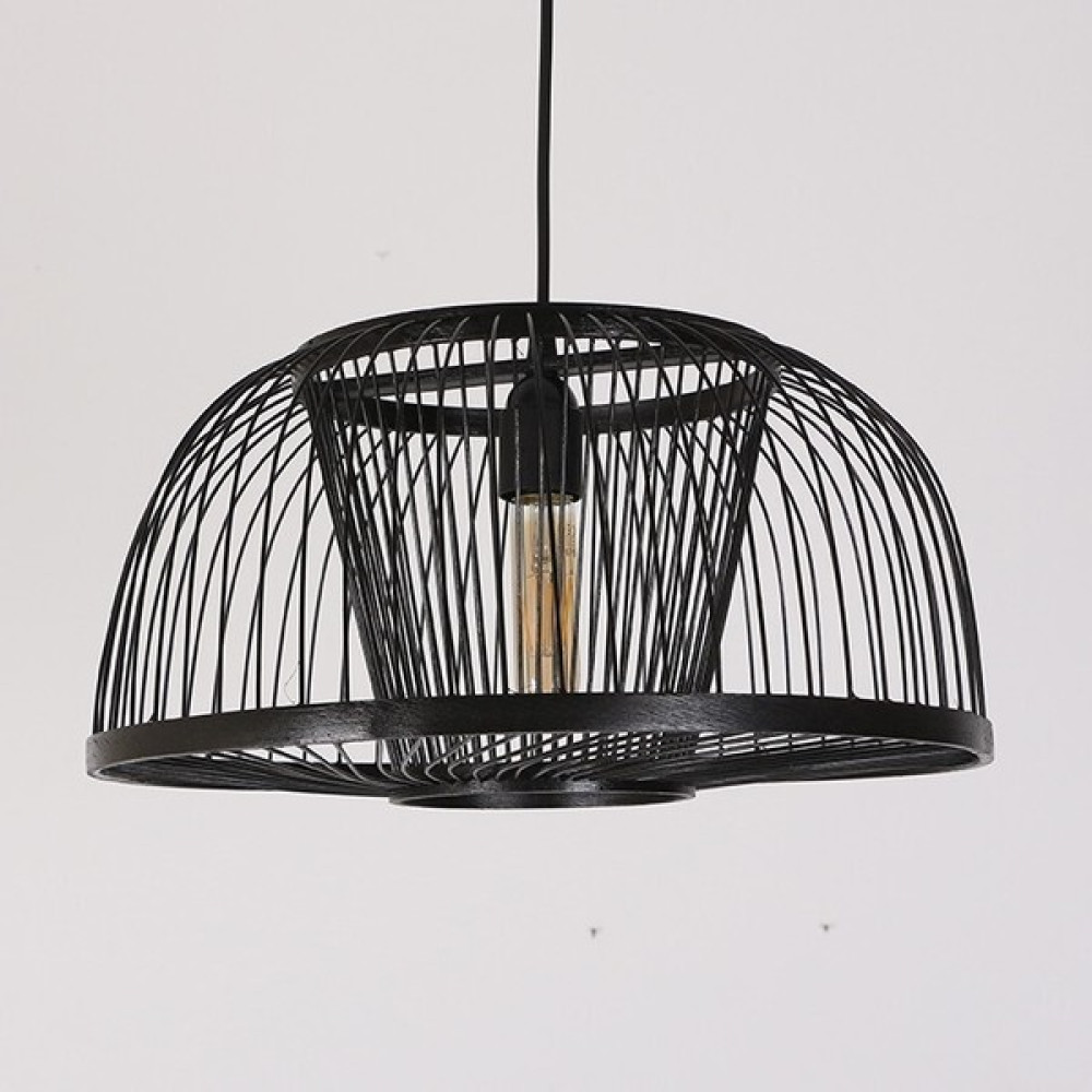 Bambu Rattan Salon Yatak Odası Antre Ahşap Sarkıt Tekli Siyah Avize Tasarım Aydınlatma 40x22cm - 1'li Avize Fiyatı