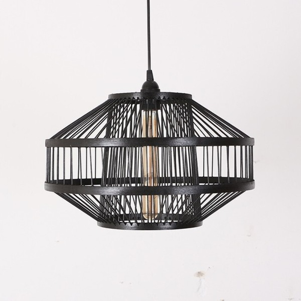 Bambu Rattan Salon Yatak Odası Antre Ahşap Sarkıt Tekli Siyah Avize Tasarım Aydınlatma 40x25cm - 1'li Avize Fiyatı