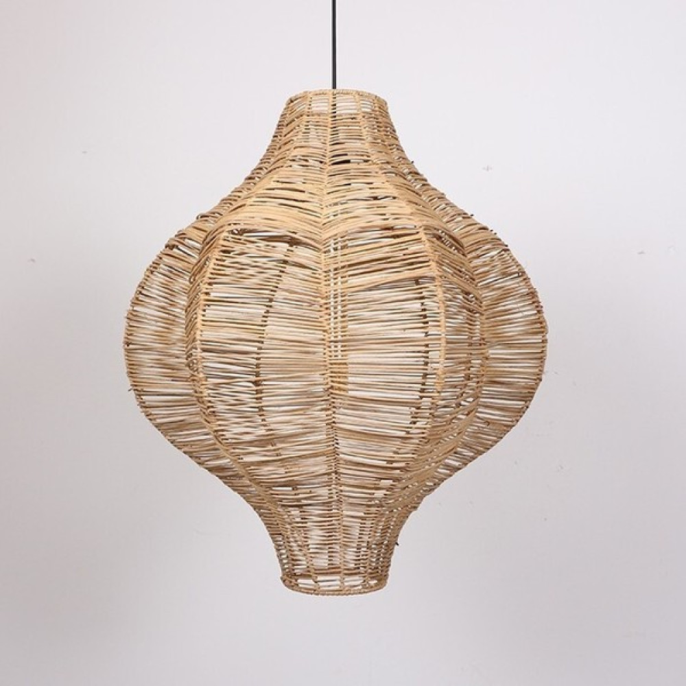 Bambu Rattan Salon Yatak Odası Antre Ahşap Sarkıt Tekli Siyah Avize Tasarım Aydınlatma 60x50cm - Açık Kahverengi - 1'li Avize Fiyatı