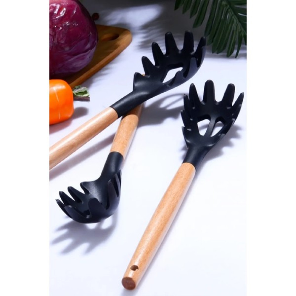 Bambu Saplı Silikon Makarna Kaşığı Siyah Çatal / Kaşık / Bıçak Takımları Fiyatı