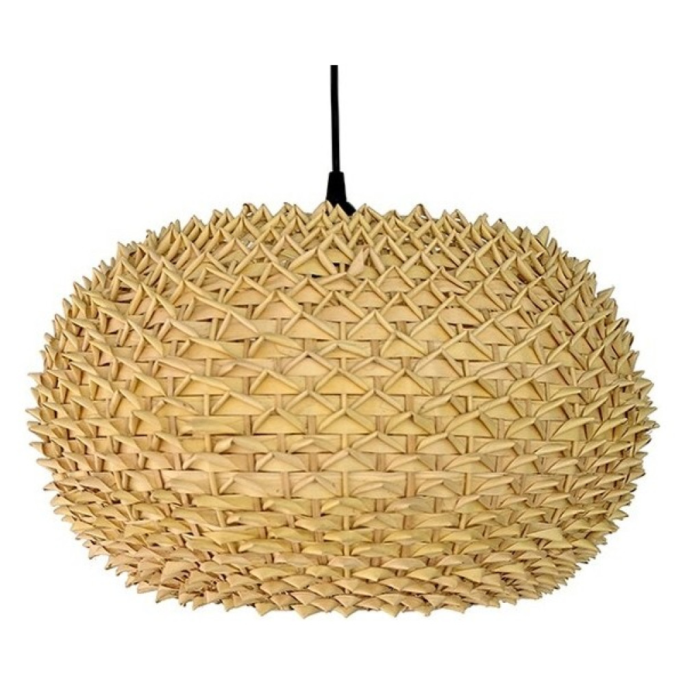 BambuRattanPalmiye Salon Yatak Odası Antre Sarkıt Doğal Avize Tasarım Yuvarlak Aydınlatma 45x30cm - Kum Beji - 1'li Avize Fiyatı