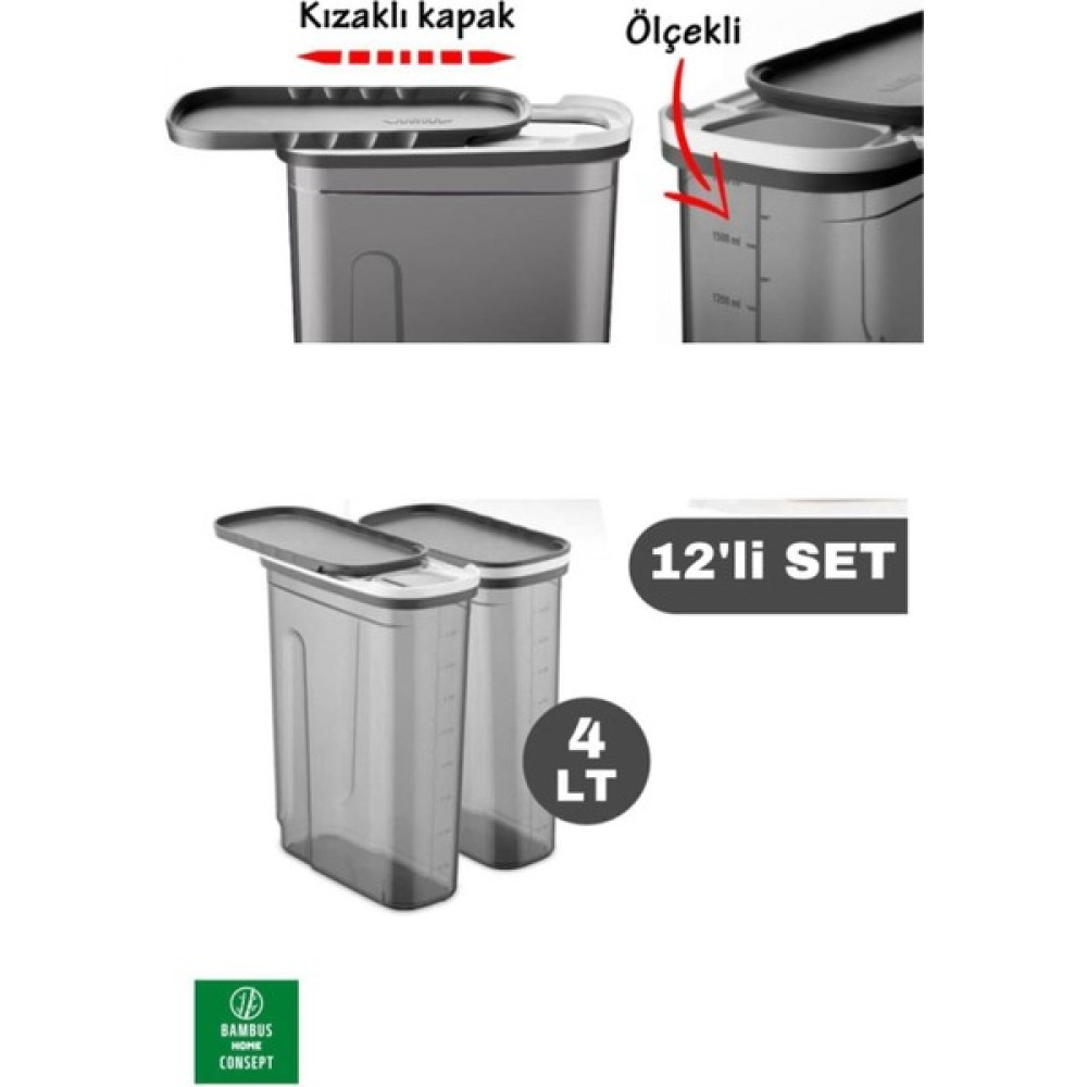 Bambus Home Foly Sürgülü Kapaklı Erzak Saklama Kabı 4 Litre 12 Adet Saklama Kapları Fiyatı