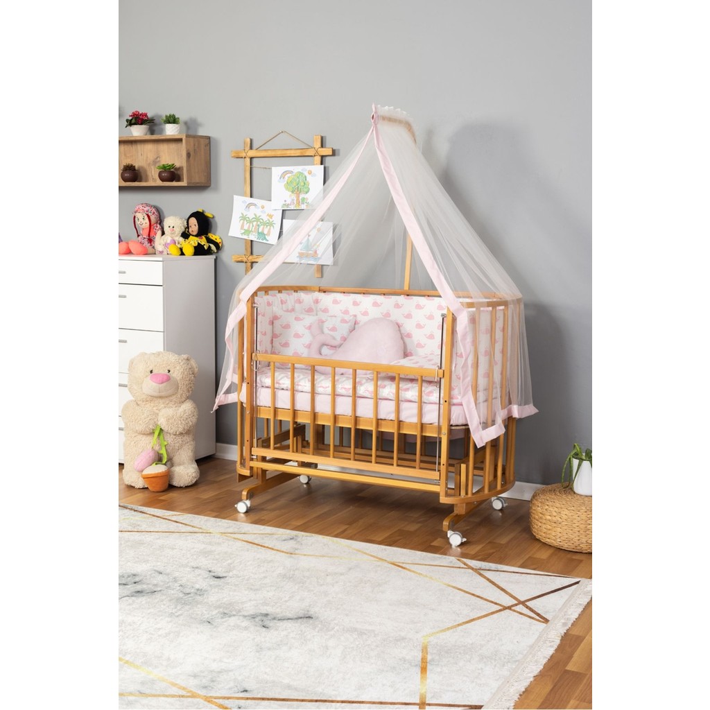 Bamgidoo Ahşap Beşik Anne Yanı Beşik Doğal (Vernikli) 60X120 Pembe Balina Uyku Seti Yatak Tekerlekli Bebek Oyun Parkı & Beşikleri Fiyatı