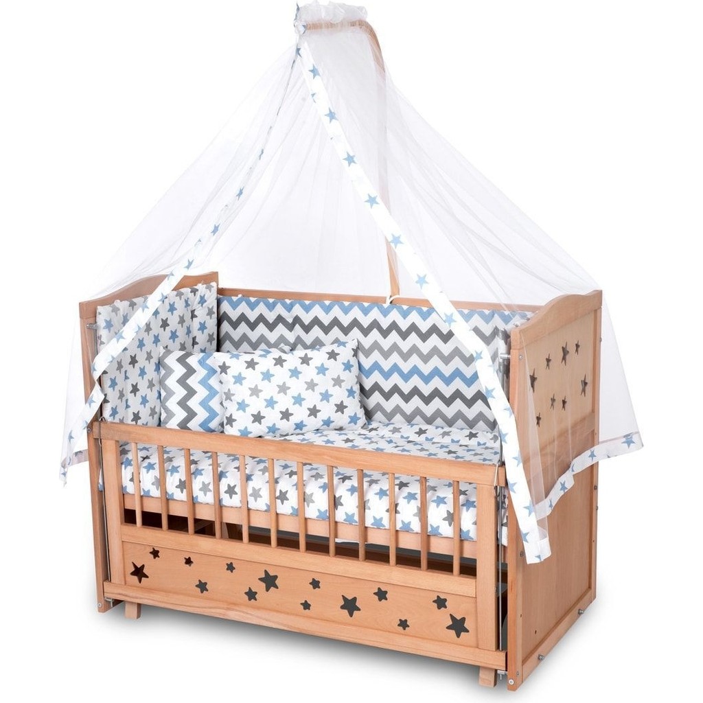 Bamgidoo Ahşap Beşik Anne Yanı Beşik Organik (Boyasız) 60X120 - Mavi Yıldız Çift Yastıklı Uyku Seti Yatak Yastık Kılıfı Fiyatı