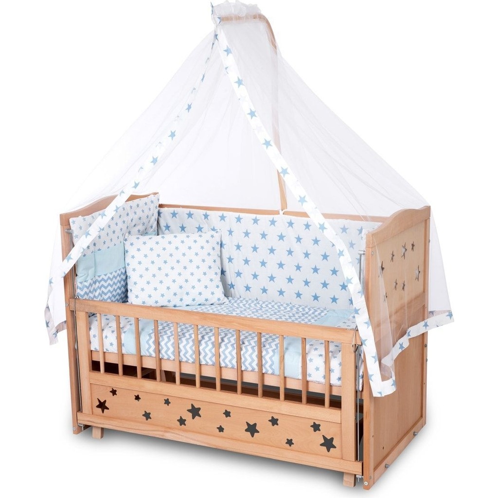 Bamgidoo Ahşap Beşik Anne Yanı Beşik Organik (Boyasız) 60X120 - Mavi Yıldız Tek Yastıklı Uyku Seti Yatak - Krem Yastık Kılıfı Fiyatı