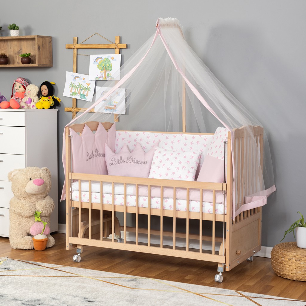 Bamgidoo Ahşap Beşik Anne Yanı Beşik Organik (Boyasız) 60X120 - Pembe Prenses Uyku Seti Yatak Tekerlekli - Kahve - Kahverengi Bebek Oyun Parkı & Beşikleri Fiyatı