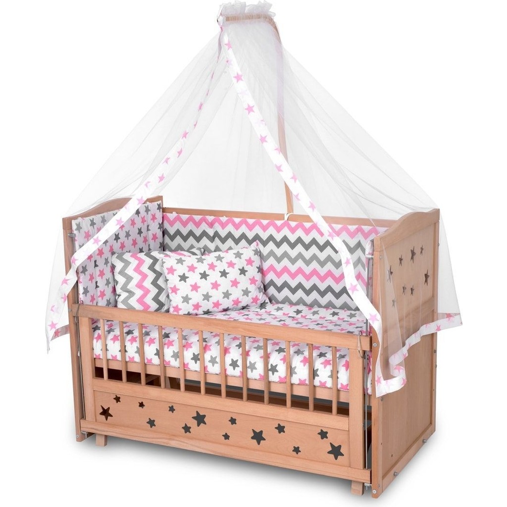 Bamgidoo Ahşap Beşik Anne Yanı Beşik Organik (Boyasız) 60X120 - Pembe Yıldız Çift Yastıklı Uyku Seti Yatak - Ihlamur Yeşili Yastık Kılıfı Fiyatı