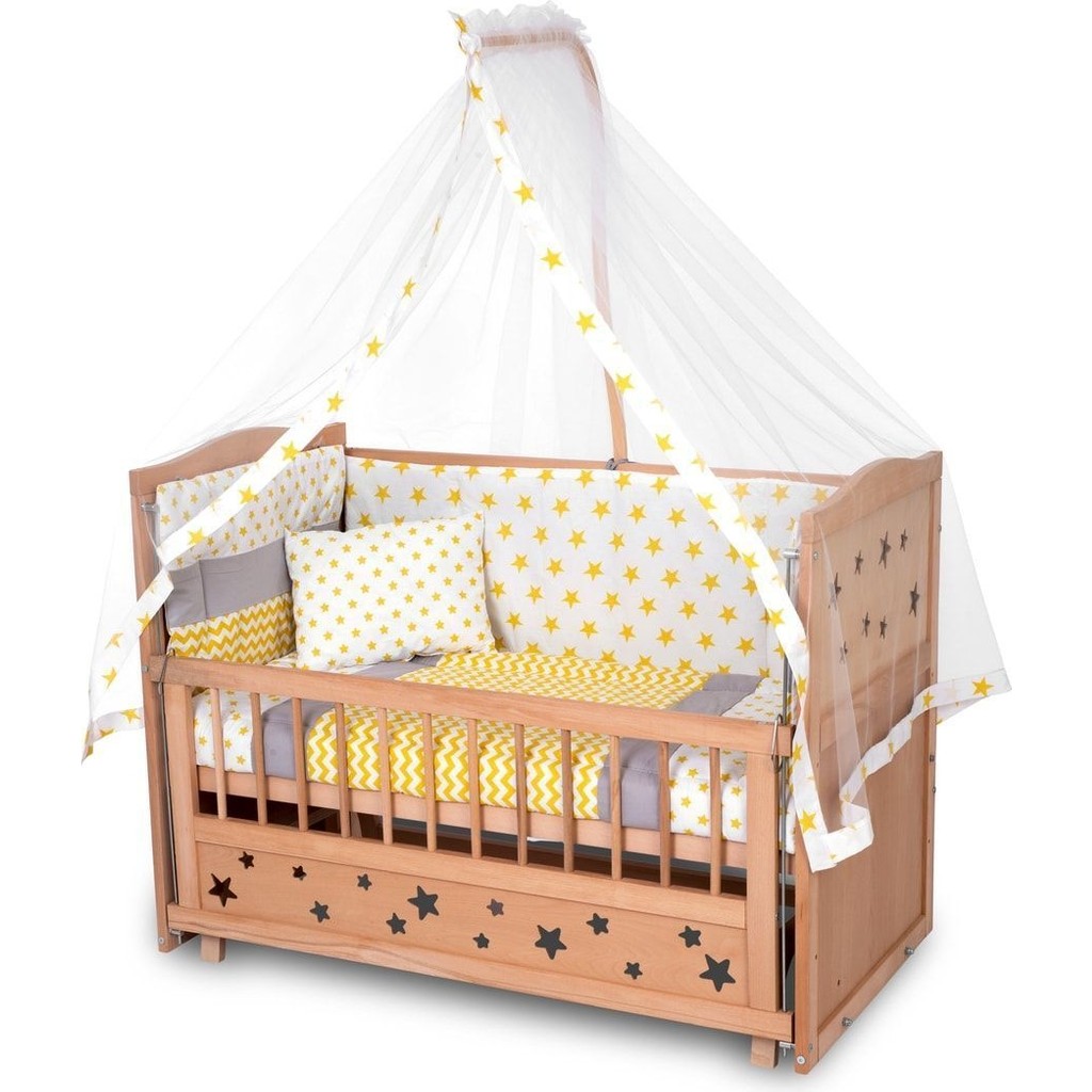 Bamgidoo Ahşap Beşik Anne Yanı Beşik Organik (Boyasız) 60X120 - Sarı Yıldız Tek Yastıklı Uyku Seti Yatak - 80 x 130 cm Yastık Kılıfı Fiyatı