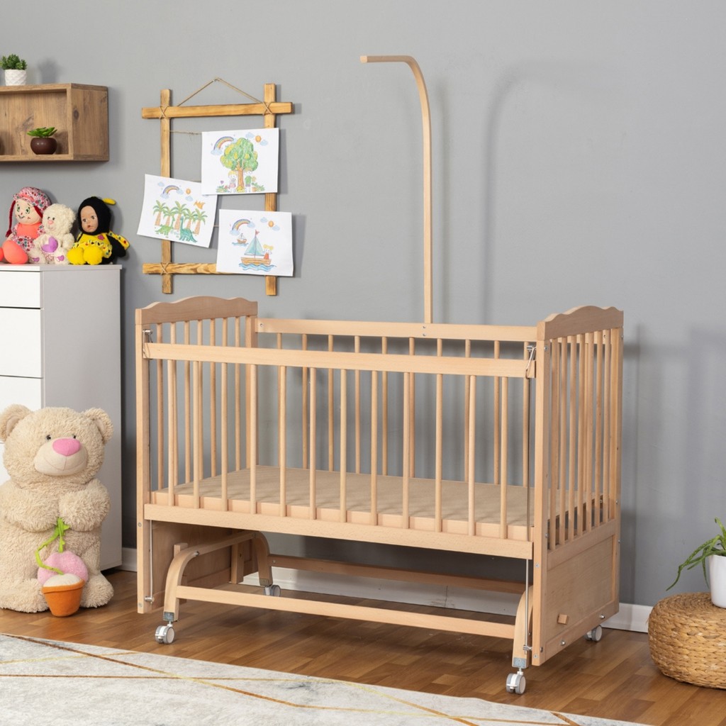 Bamgidoo Ahşap Beşik Anne Yanı Beşik Organik (Boyasız) 60X120 - Tekerlekli Uyku Setsiz ve Yataksız Bebek Oyun Parkı & Beşikleri Fiyatı