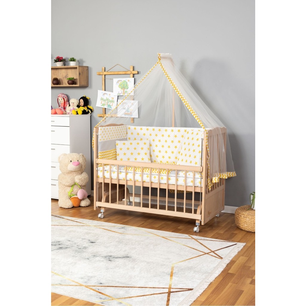 Bamgidoo Ahşap Beşik Anne Yanı Beşik Organik(Boyasız) 60X120-SARI Yıldız Tekyastık Uykuseti+Yatak+Tekerlekli - Burgundy Evcil Hayvan Ürünleri Fiyatı