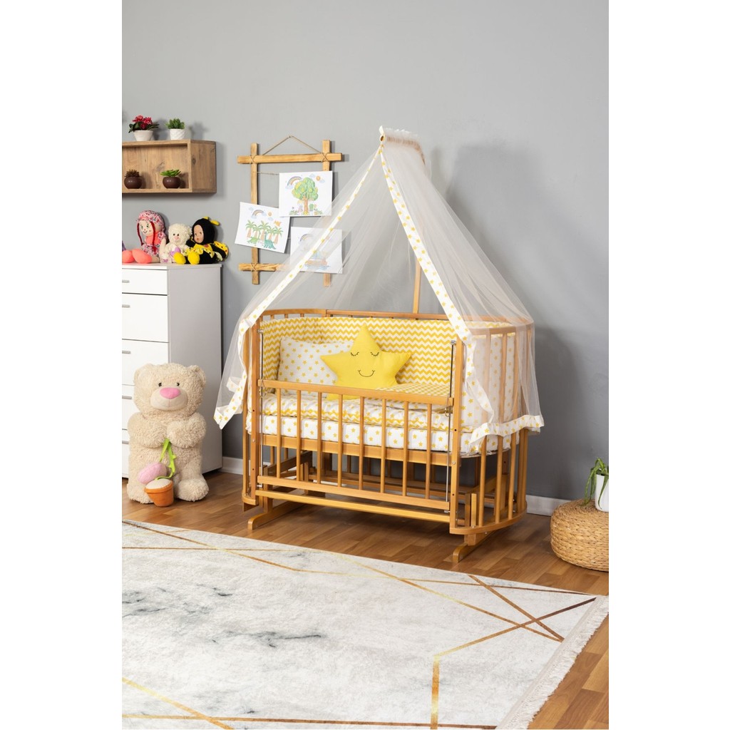 Bamgidoo Ahşap Beşik Anne Yanı Beşik Sallanır Beşik Doğal (Vernikli) 60X120 Sarı Yıldız Uyku Seti Yatak - Essential Graphite Bebek Oyun Parkı & Beşikleri Fiyatı