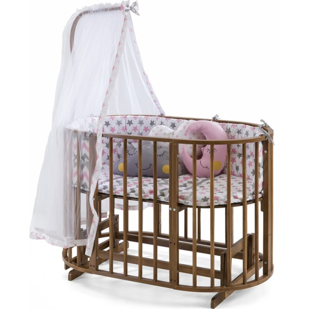 Bamgidoo Ahşap Ceviz Renk Play Stokke 7 in 1 Sepet Beşik, Anne Yanı Beşik, Karyola, Alt Değiştirme Sehpası, Masa, Sandalye - Pembe Yıldız Uyku Seti... Beşik Fiyatı