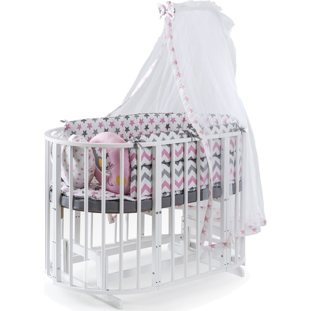 Bamgidoo Ahşap Lake Beyaz Renk Play Stokke 7 in 1 Sepet Beşik, Anne Yanı Beşik, Karyola, Alt Değiştirme Sehpası, Masa, Sandalye - Pembe Yıldız Uyku... Beşik Fiyatı