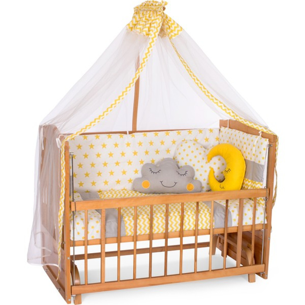 Bamgidoo Ahşap Meşe Renk Anne Yanı Beşik 3 Kademeli Sallanan Ahşap Beşik 60 x 120 cm - Sarı Yıldız Uyku Setli & Soft Yataklı Oto Boyaları Fiyatı