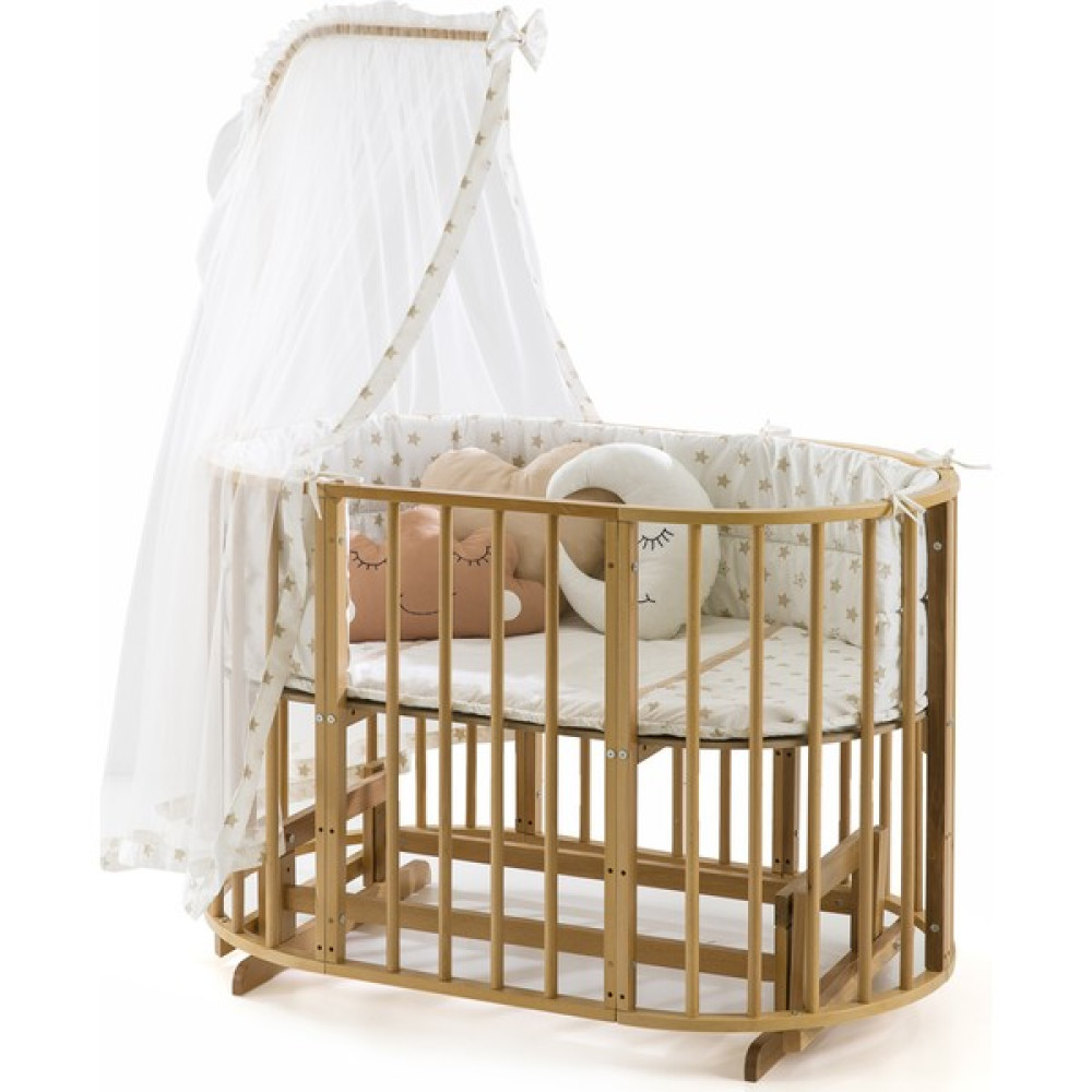 Bamgidoo Ahşap Meşe Renk Play Stokke 7 in 1 Sepet Beşik, Anne Yanı Beşik, Karyola, Alt Değiştirme Sehpası, Masa, Sandalye - Krem Yıldız Uyku Seti &... Beşik Fiyatı
