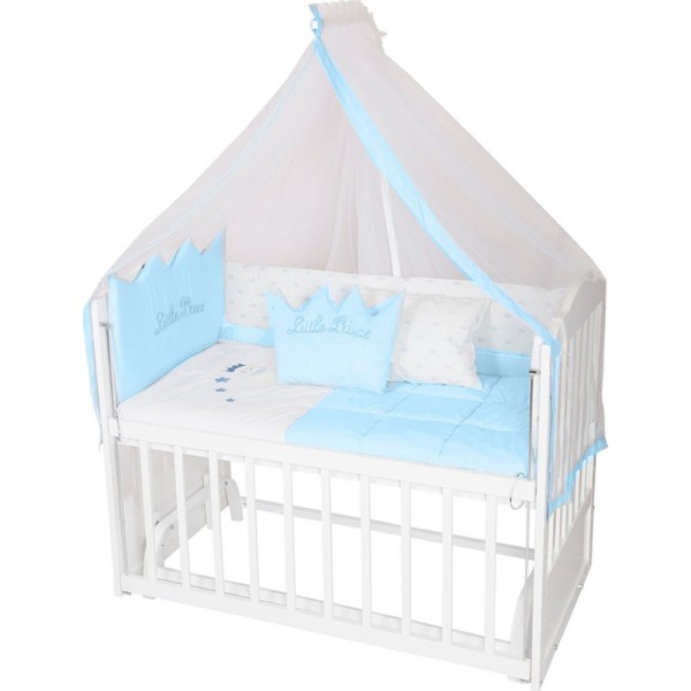 Bamgidoo Ahşap Nakışlı Anne Yanı Cibinlikli Ayarlanabilir Sallanabilir Bebek Beşiği + Tekerlek - 60 x 120 cm - Beyaz - Mavi Beşik Fiyatı