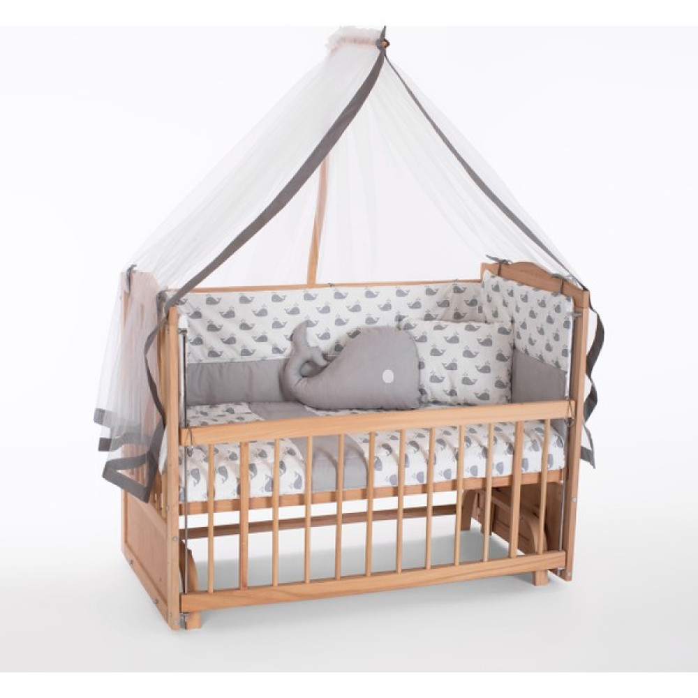 Bamgidoo Ahşap Organik Beşik Anne Yanı Beşik 3 Kademeli Lüx Bebek Beşiği 60 x 120 cm - Gri Balina Uyku Setli & Soft Yataklı Beşik Fiyatı