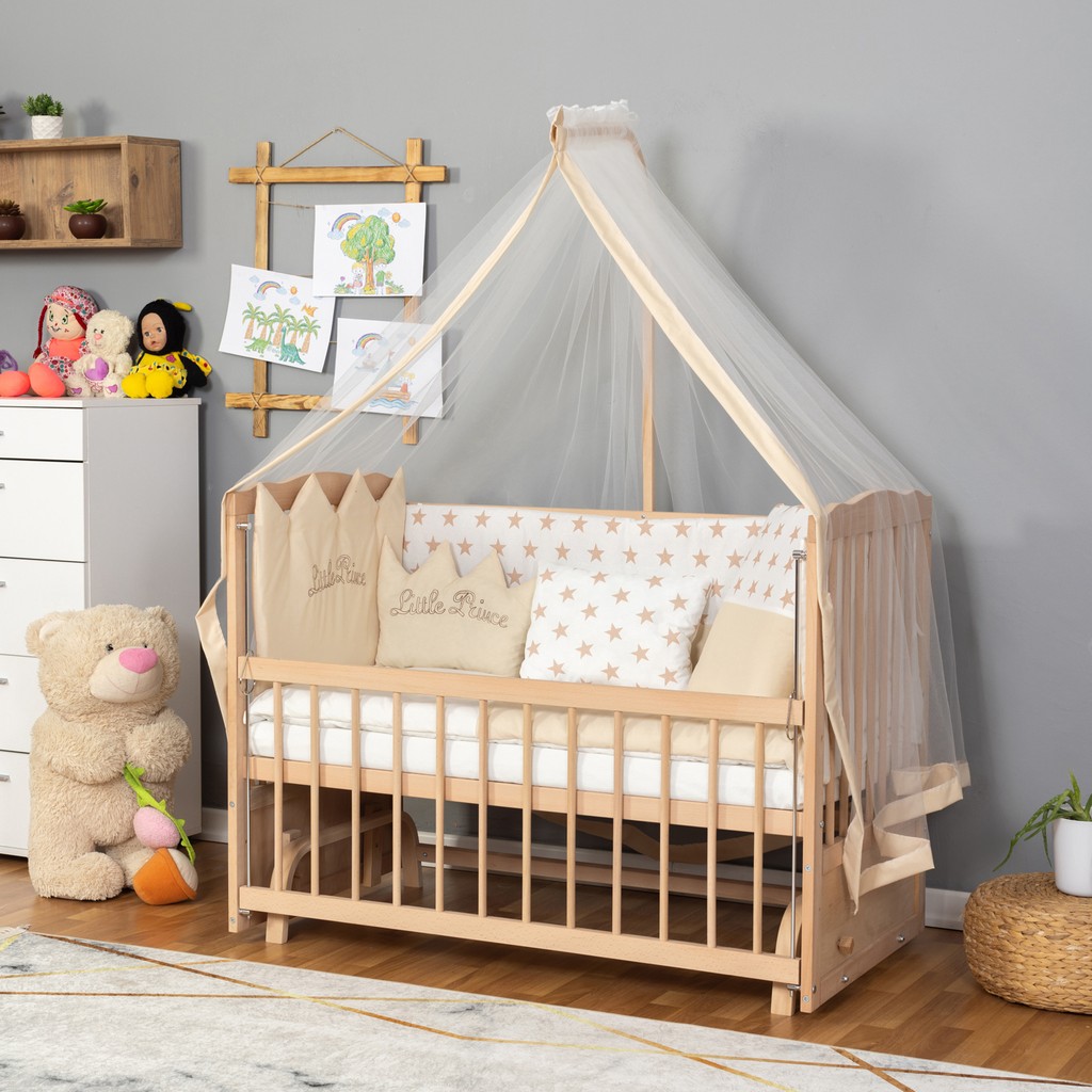 Bamgidoo Ahşap Organik Beşik Anne Yanı Beşik 3 Kademeli Lüx Bebek Beşiği 60 x 120 cm - Krem Prens Uyku Setli & Soft Yataklı - Krem - Mavi Bebek Oyun Parkı & Beşikleri Fiyatı
