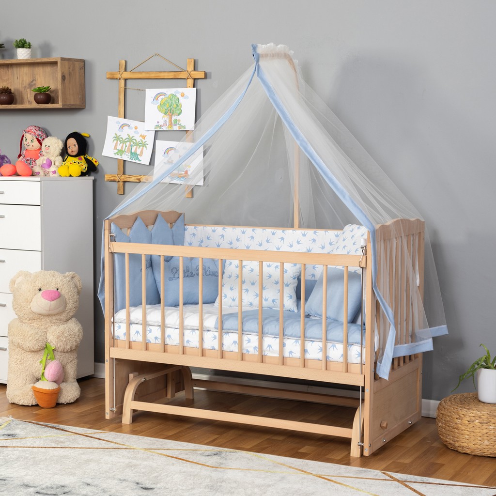Bamgidoo Ahşap Organik Beşik Anne Yanı Beşik 3 Kademeli Lüx Bebek Beşiği 60 x 120 cm - Mavi Prens Uyku Setli & Soft Yataklı Bebek Oyun Parkı & Beşikleri Fiyatı