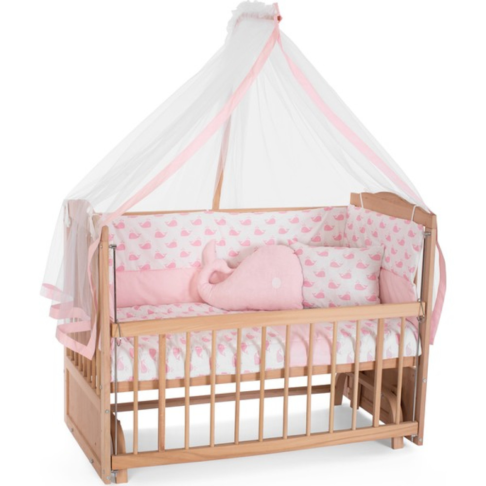 Bamgidoo Ahşap Organik Beşik Anne Yanı Beşik 3 Kademeli Lüx Bebek Beşiği 60 x 120 cm - Pembe Balina Uyku Setli & Soft Yataklı Beşik Fiyatı