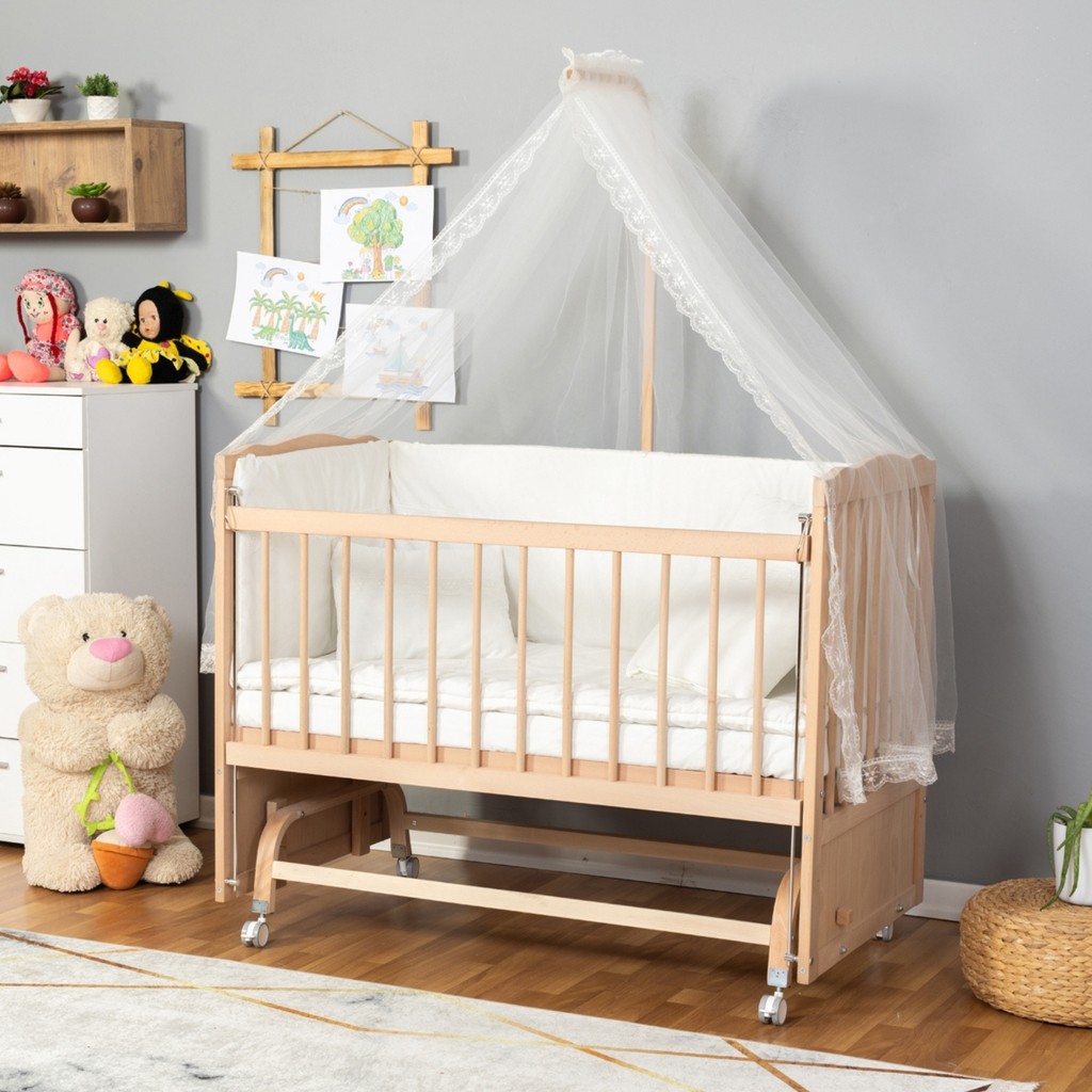 Bamgidoo Doğal Ahşap Anne Yanı Beşik Yeni Doğan Bebek Beşiği (Boyasız) 60X120 Uyku Seti Yatak Tekerlekli Bebek Oyun Parkı & Beşikleri Fiyatı