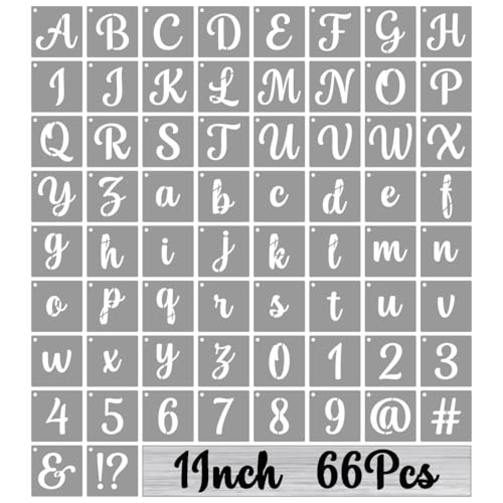 BAMIDELE 1 Inch Alphabet Letter Stencils for Painting, 66 Pcs Reusable Plastic Calligraphy Letter Stencils and Numbers Template Kit for Painting on Wood, Chalkboard, Fabric, Door Porch, Wall Art