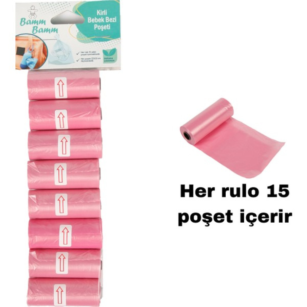 Bamm Bamm Kirli Bebek Bezi Poşeti Çanta Boy Pembe 8 Rulo (120 Adet) Çöp Poşetleri Fiyatı