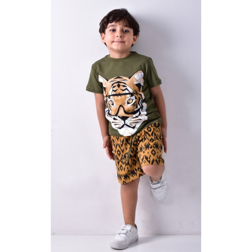 Banada Moda Erkek Çocuk Kaplan Baskılı T-Shirt Şort Takım Erkek Çocuk Giyim Takımı Fiyatı