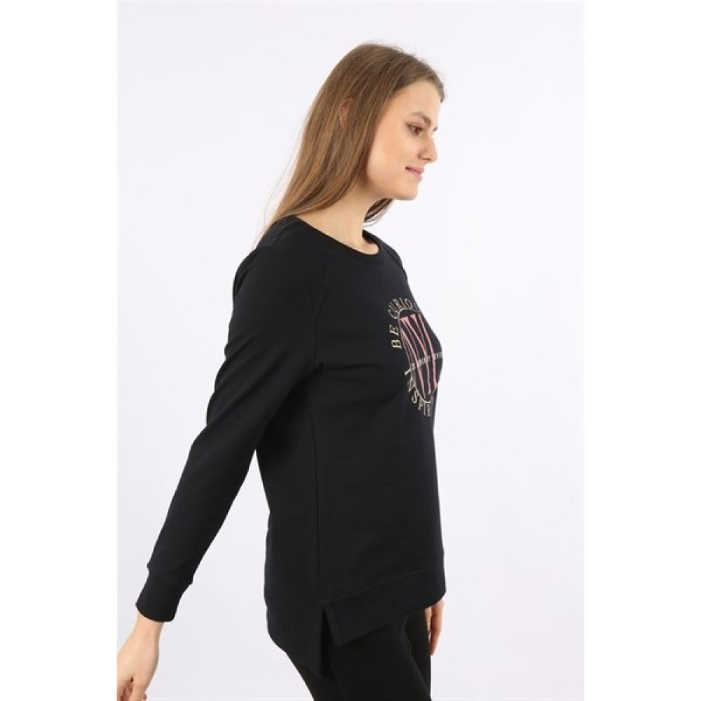 Banada Moda Lacivert Uzun Kollu Baskılı Kadın Sweatshirt Bayan Sweatshirt Fiyatı