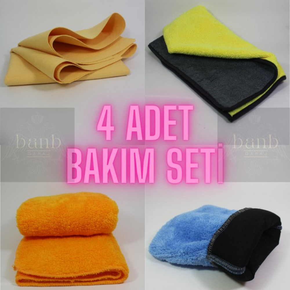 Banb Garaj 4 Lü Araç Bakım Seti-Güderi Bez-Mikrofiber Çift Yüzlü Kurulama Bezi-Parlatma Bezi ve Yıkama Eldiveni - 0,25 kg Oto Bakım & Temizlik Ürünleri Fiyatı