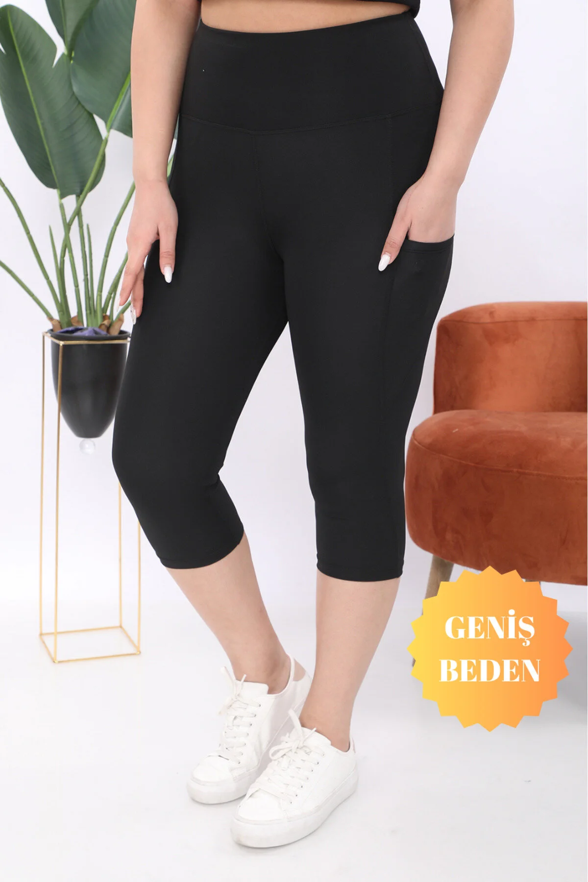BANEGA Curve Kadın Büyük Beden Siyah Yüksek Bel Toparlayıcı Çift Cepli Diz Altı Kapri Tayt Capri 2XL Beden" Giyim & İç Giyim Fiyatı