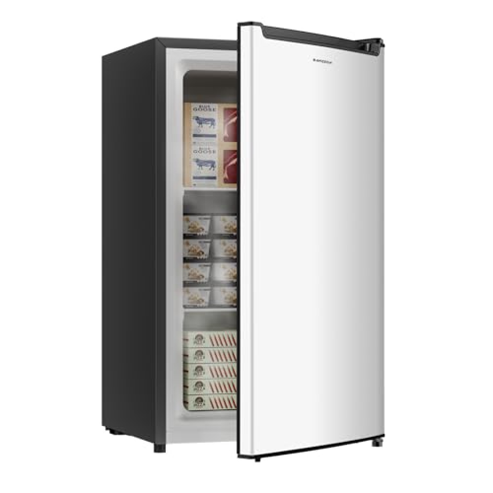 BANGSON 2.1 Cu.ft Upright Freezer, Compact Mini Freezer with Reversible Door, Adjustable Thermostat, Removable Shelves, Energy-Saving Small Freezer for Garage/Dorm/Office/Apartment, Silver