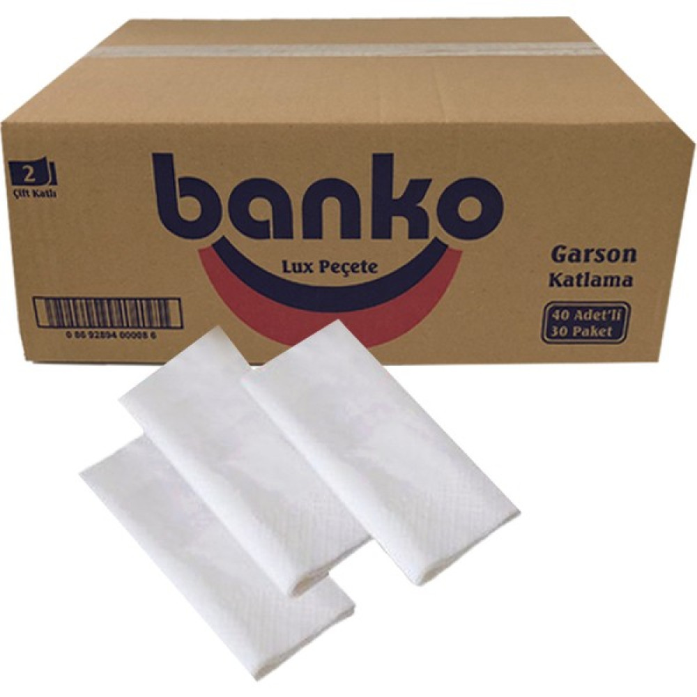 Banko Servis Peçetesi 33 x 24 cm 1/6 Garson Katlama Çift Katlı 1200'lü - Beyaz Peçete Fiyatı