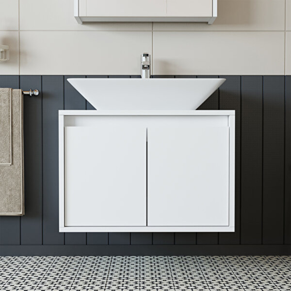 Banos Banyo Roomart 65 Cm Ayaksız 2 Kapaklı Lavabolu Mat Beyaz Mdf Banyo Dolabı / Mobilyası Fiyatı