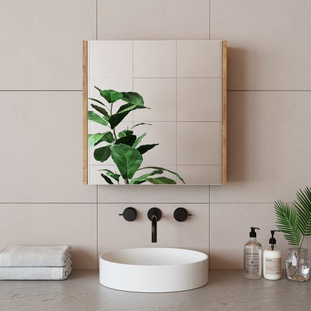 Banos Banyo Roomart Ad7 Kulpsuz Tek Kapaklı Ahşap-Mat Beyaz Mdf 60 cm Aynalı Banyo Üst Dolabı BANOS1753 - Atlantik Çam - Beyaz Banyo Dolabı / Mobilyası Fiyatı
