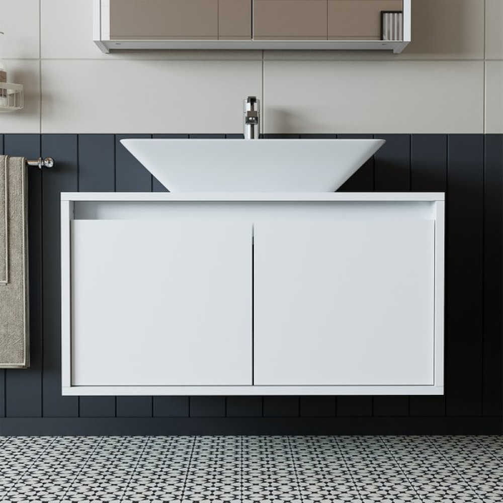Banos Banyo Roomart Ayaksız 2 Kapaklı Lavabolu Mat Beyaz Mdf 85 Cm Banyo Dolabı Banyo Dolabı / Mobilyası Fiyatı