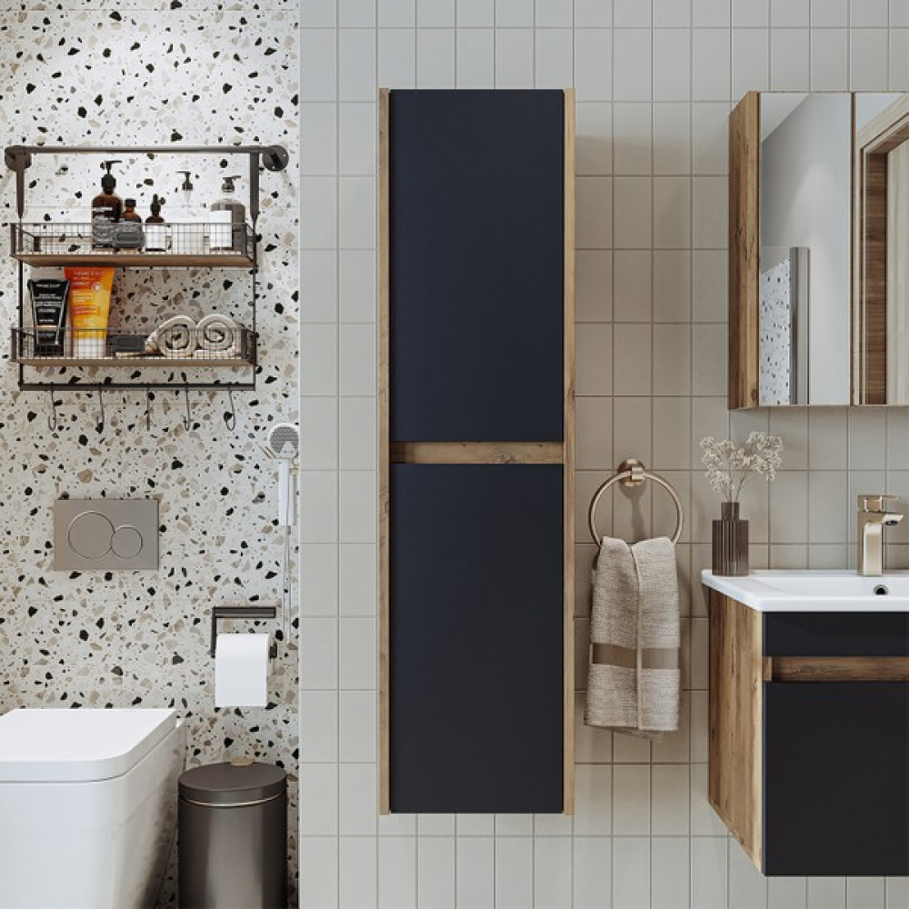 Banos Banyo Roomart Bd2 Ayaksız 2 Kapaklı Ahşap-Antrasit 130 x 35 cm Banyo Boy Dolabı BANOS1705 - Yok - Atlantik Çam Banyo Dolabı / Mobilyası Fiyatı