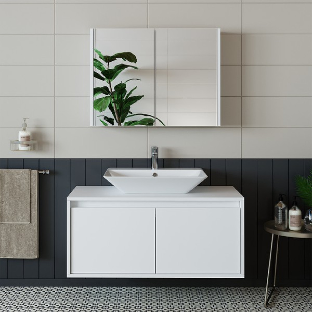 Banos Banyo Roomart Lavabolu Mat Beyaz Mdf 100 Cm Banyo Dolabı + Aynalı Banyo Üst Dolabı Banyo Dolabı / Mobilyası Fiyatı