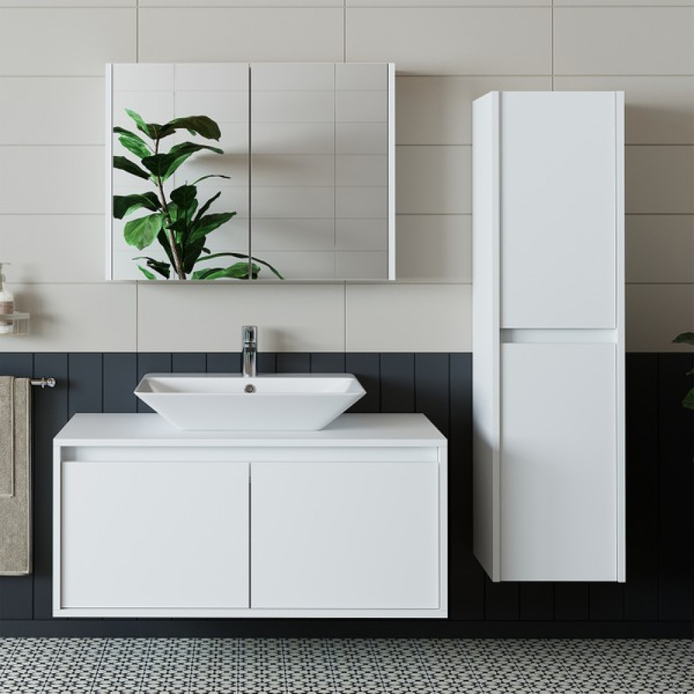 Banos Banyo Roomart Lavabolu Mat Beyaz Mdf 100 Cm Banyo Dolabı + Aynalı Banyo Üst Dolabı + Banyo Boy Dolabı Banyo Dolabı / Mobilyası Fiyatı