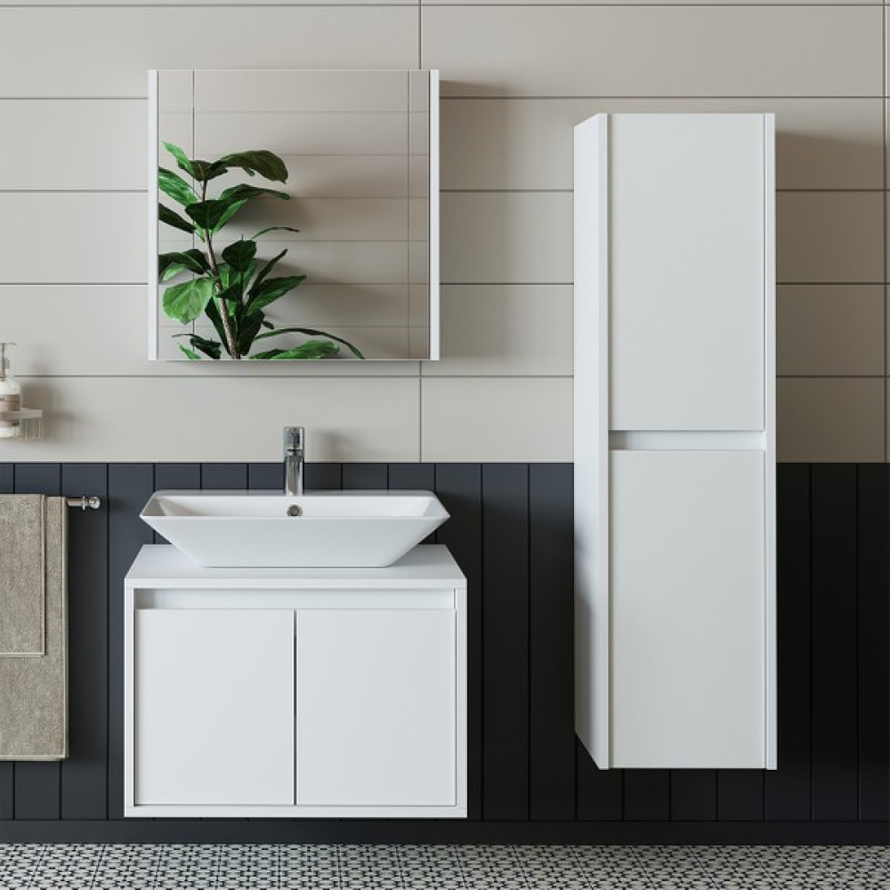 Banos Banyo Roomart Lavabolu Mat Beyaz Mdf 65 cCm Banyo Dolabı + Aynalı Banyo Üst Dolabı + Banyo Boy Dolabı Banyo Dolabı / Mobilyası Fiyatı