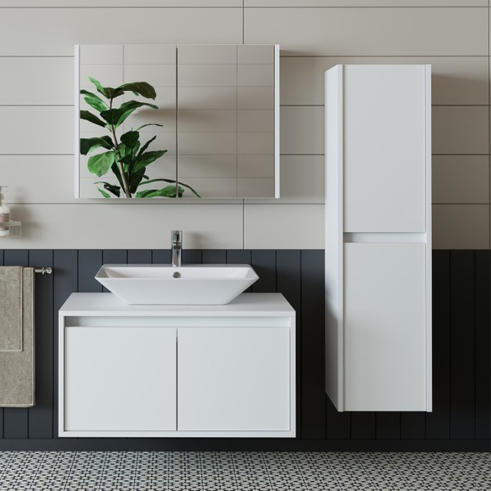 Banos Banyo Roomart Lavabolu Mat Beyaz Mdf 85 Cm Banyo Dolabı+Aynalı Banyo Üst Dolabı+Banyo Boy Dolabı Banyo Dolabı / Mobilyası Fiyatı