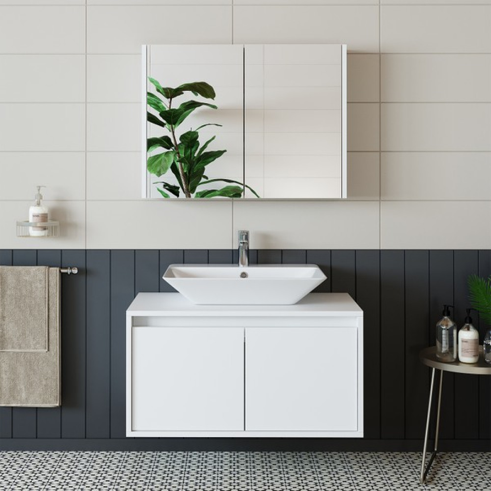 Banos Banyo Roomart Mat Beyaz Mdf 85 Cm Banyo Dolabı + Aynalı Banyo Üst Dolabı Banyo Dolabı / Mobilyası Fiyatı