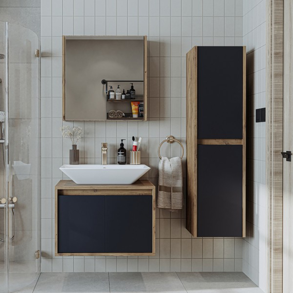 Banos Banyo Roomart tm7.3 Lavabolu Ahşap-Antrasit Mdf 65 cm Banyo Dolabı+Aynalı Banyo Üst Dolap+Banyo Boy Dolabı - Yok - Atlantik Çam Banyo Dolabı / Mobilyası Fiyatı