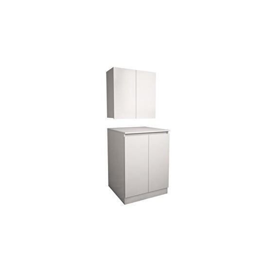 Banos Beyaz CD1 Çok Amaçlı Banyo Üst Dolaplı Çamaşır Makinesi Dolabı Takımı