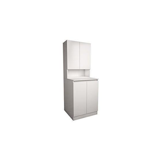 Banos CD2 Çok Amaçlı Banyo Üst Dolaplı Beyaz Çamaşır Makinesi Dolabı Takımı