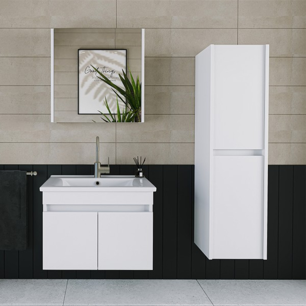 Banos Roomart 2 Kapaklı Lavabolu Beyaz Mdf 65 cm Banyo Dolabı + Aynalı Banyo Üst Dolabı + Banyo Boy Dolabı - 570 x 650 x 455 Cm Banyo Dolabı / Mobilyası Fiyatı