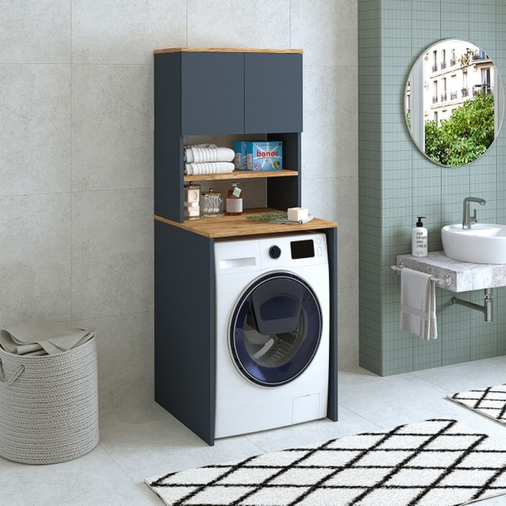Banos Roomart CD10 Çamaşır Makinesi Dolabı 3 Raflı 2 Kapaklı Banyo Dolabı Mat Antrasit-Ahşap - Antrasit Banyo Dolabı / Mobilyası Fiyatı