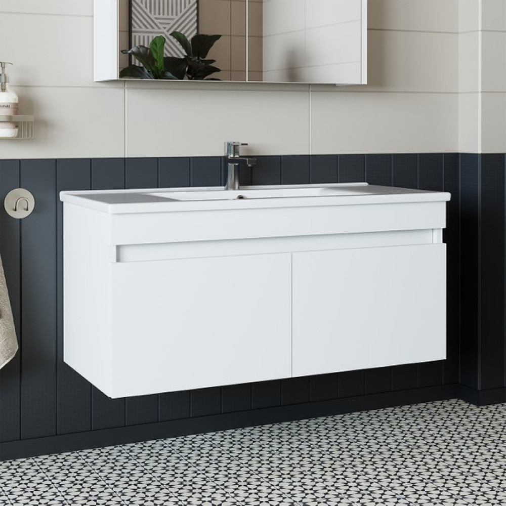 Banos Roomart LD3 Ayaksız 2 Kapaklı Lavabolu Beyaz Mdf 100 cm Banyo Dolabı - 570 x 1000 x 455 Cm Banyo Dolabı / Mobilyası Fiyatı