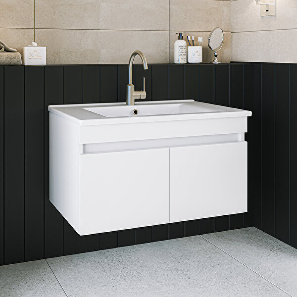 Banos Roomart LD3 Ayaksız 2 Kapaklı Lavabolu Beyaz Mdf 85 cm Banyo Dolabı - 570 x 850 x 455 Cm Banyo Dolabı / Mobilyası Fiyatı